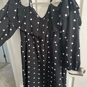 New SHEIN dress. Black/while, long sleeve off the shoulder.